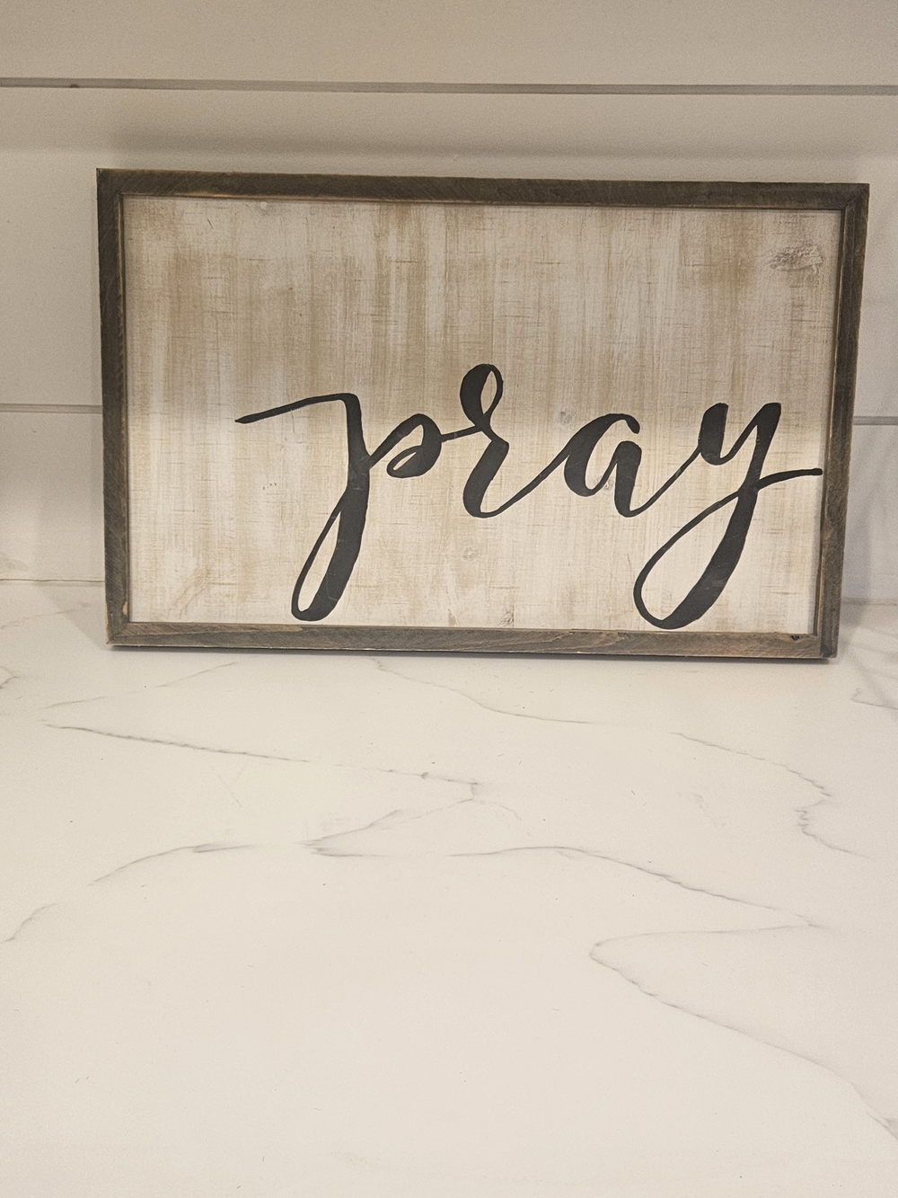 Pray Script Wall Art Sign - Black on Distressed White